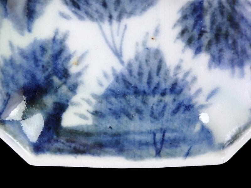 古伊万里　染付　竹笹紋の図　四方角　豆皿　E598AS-CTy