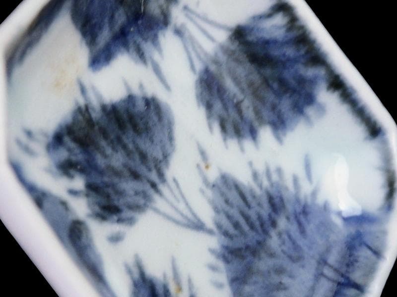 古伊万里　染付　竹笹紋の図　四方角　豆皿　E598AS-CTy