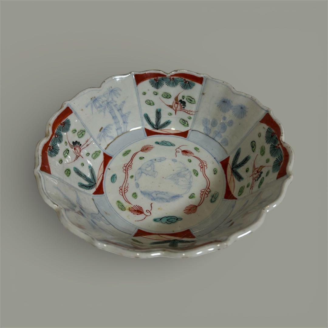 骨董 古伊万里 色絵 輪花型 深皿 窓絵 アンティーク 21.5cm - メルカリ