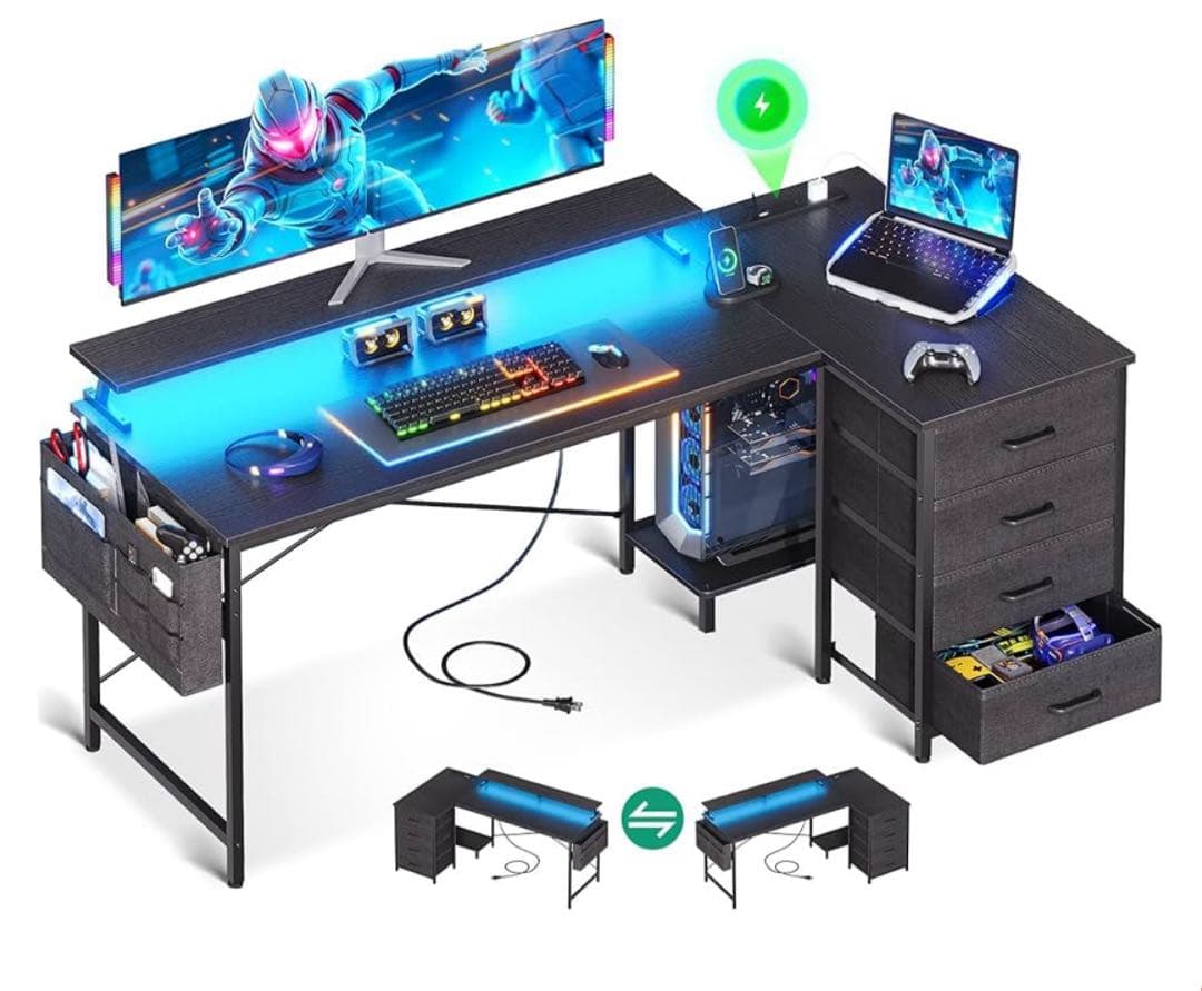 AODK ゲーミングデスク L字型