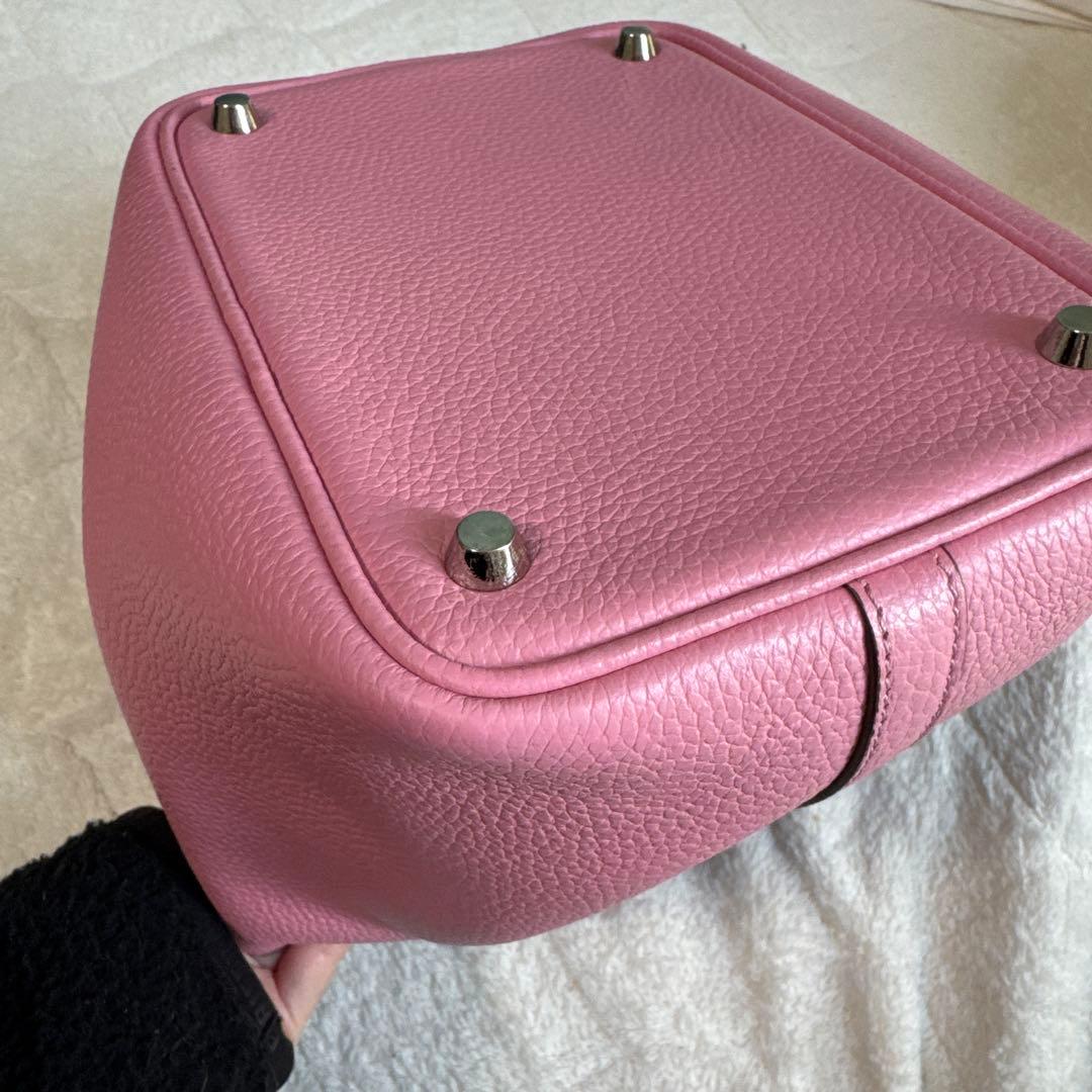 ピコタンロック風本革キューブバッグ　ピンク　レザーハンドバッグ