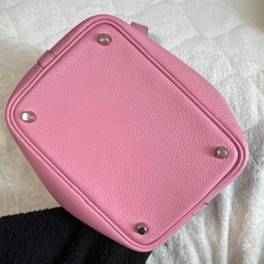 ピコタンロック風本革キューブバッグ　ピンク　レザーハンドバッグ