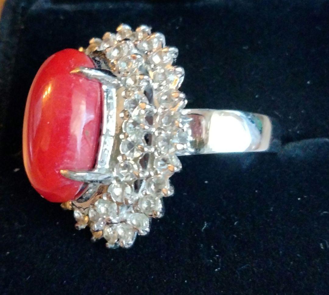 デザイン 血赤珊瑚 リング サイズ9