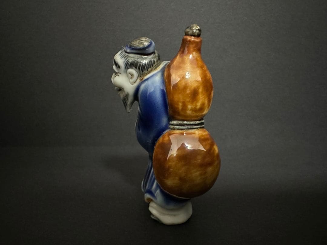 根付(netsuke)】陶器瑠璃鉄釉鉄拐仙人根付江戸時代