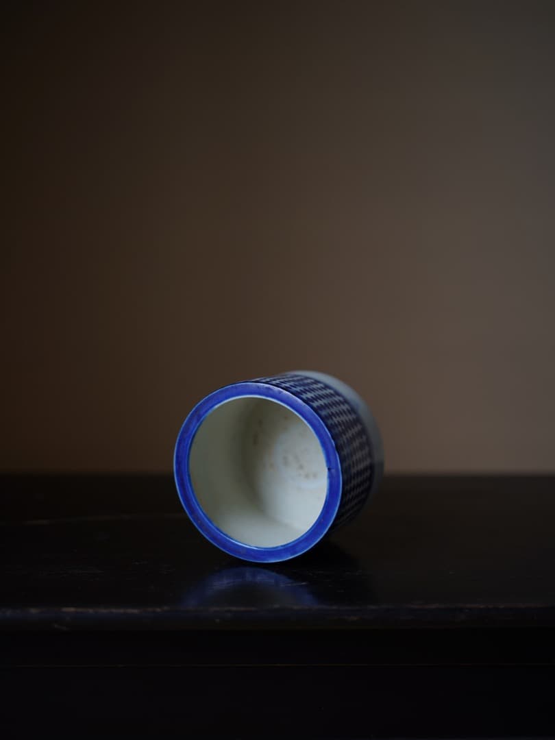 印判手市松文香炉 江戸幕末-明治頃 / 茶道具 火入 花器 花入れ 勝見