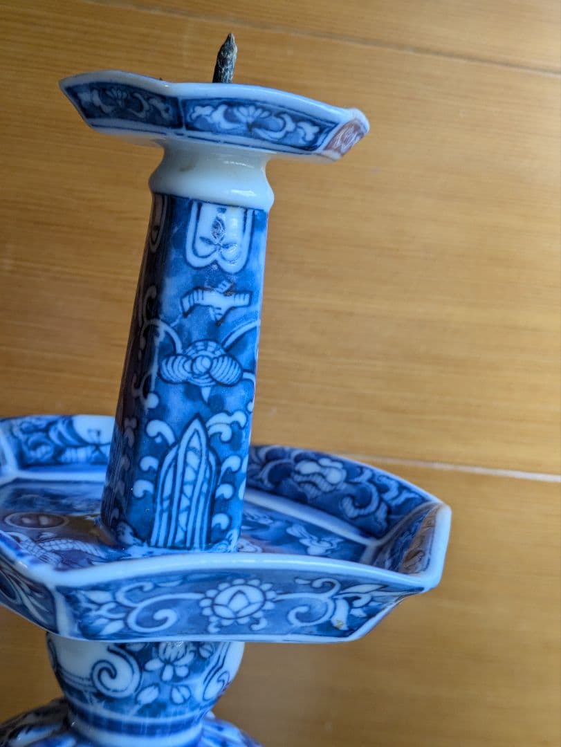 骨董 瑞雲翔鶴図 燭台 蝋燭台 舞鶴花文燭台 2つセット