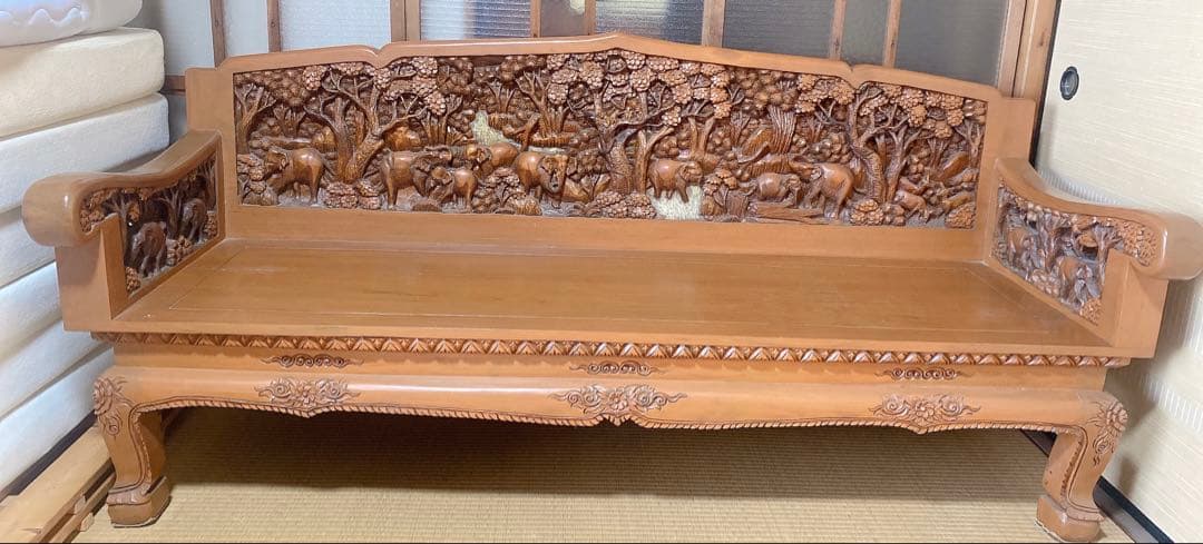 応接セット アジアンスタイル 木製 象の彫刻