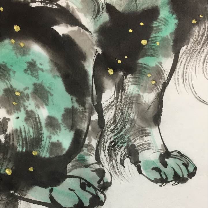 座る獅子、和紙24cm×33cm、墨