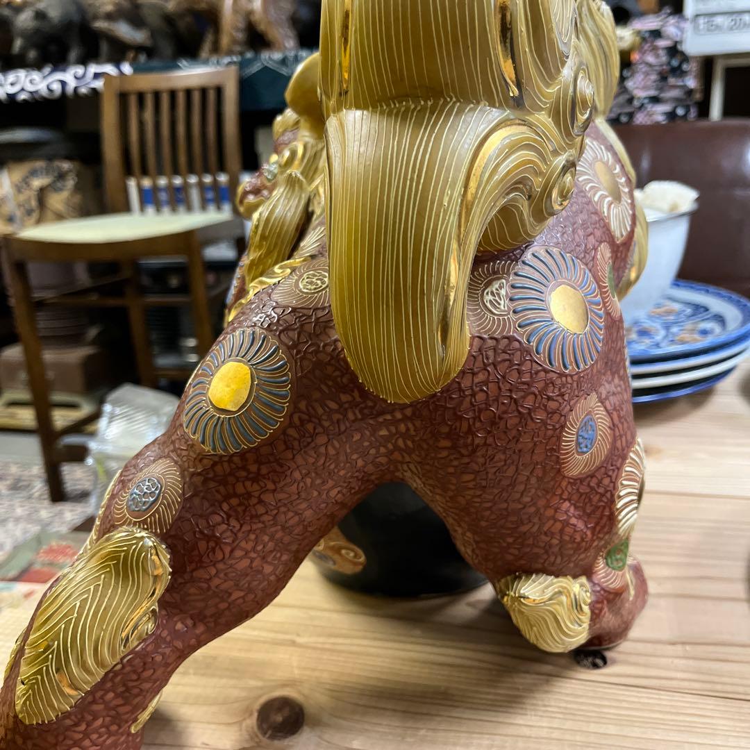 陶器製 獅子像 置物　赤金　九谷焼　美品