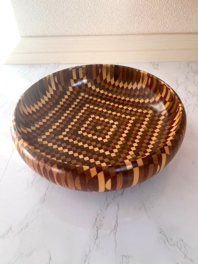 【希少】　超美品　箱根寄木細工　木製菓子器 丸型　お盆