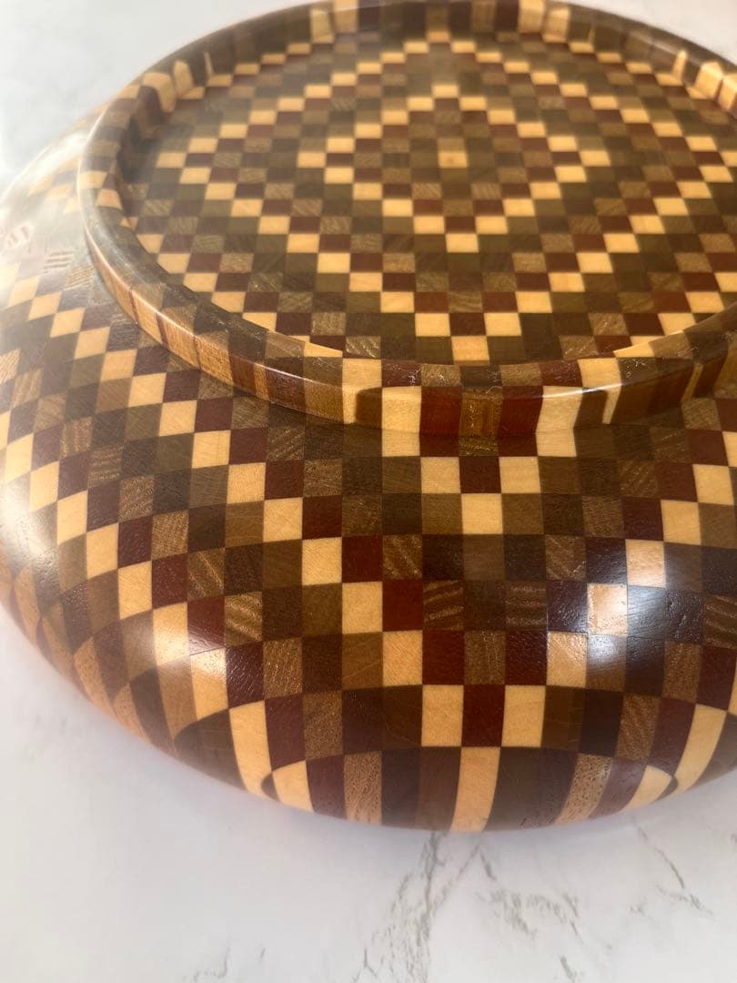 【希少】　超美品　箱根寄木細工　木製菓子器 丸型　お盆