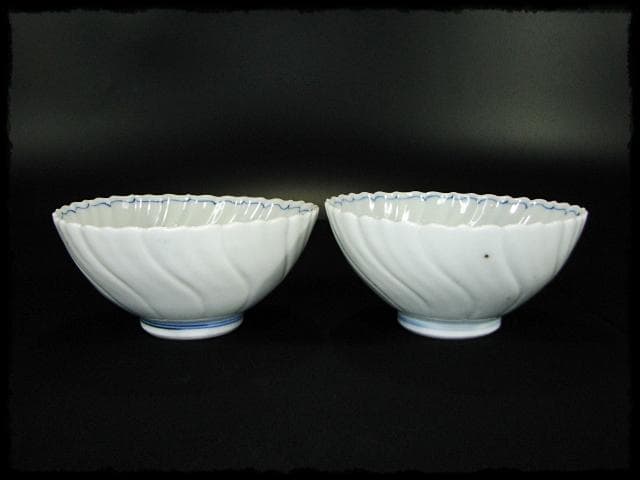 鳳樹軒 高島 文平 染付 稜花 花弁 向付 白磁 茶道具 懐石 器物 d41