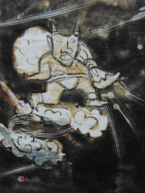 山口沙織、風神・雷神、希少な画集より、新品高級額装付、状態良好