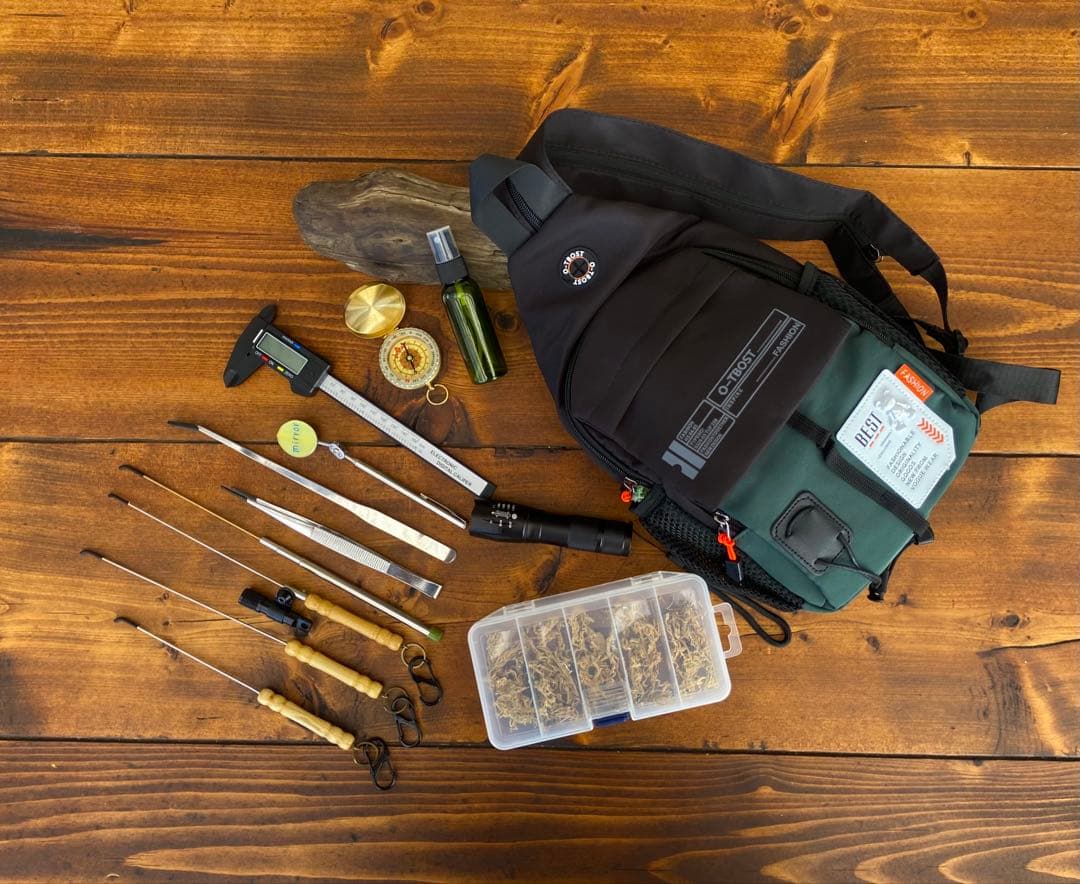 クワガタ採集セット オリジナル掻き出し棒 デジタルノギス 採集ケース