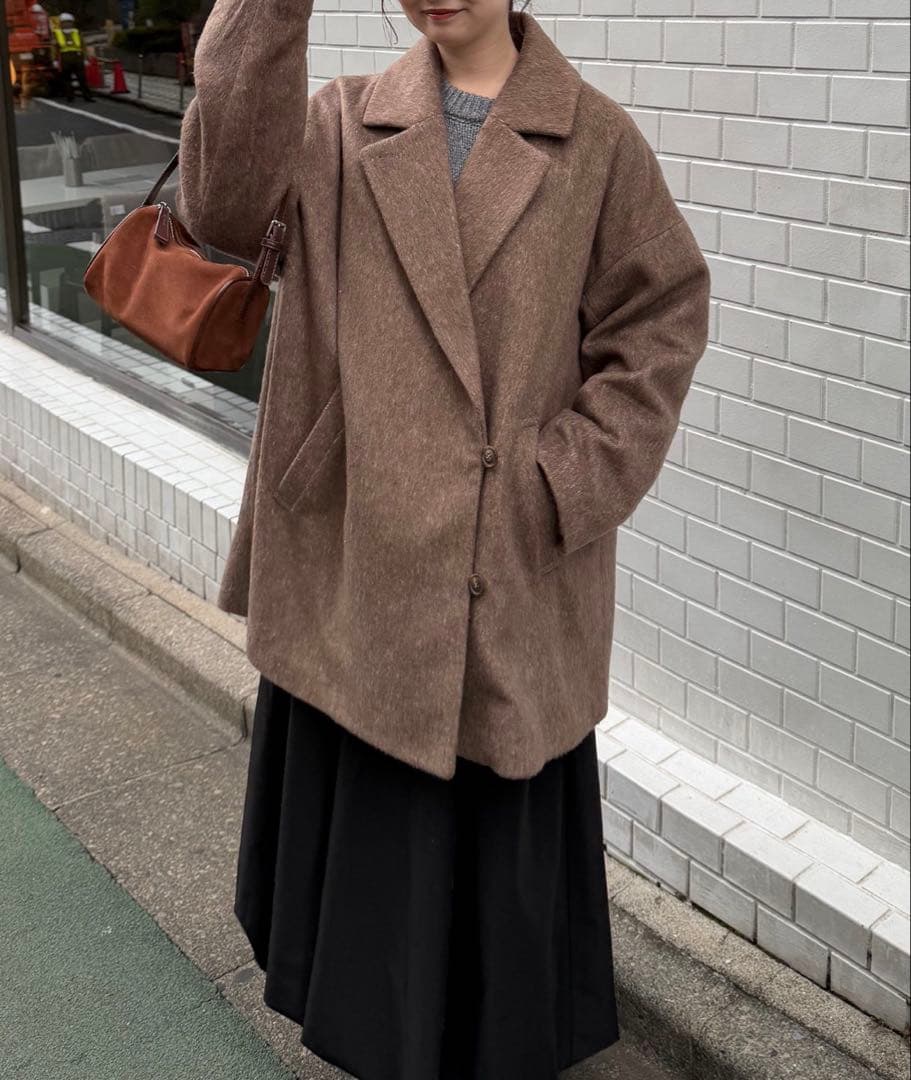 OLUN サイドボタンシャギーコート