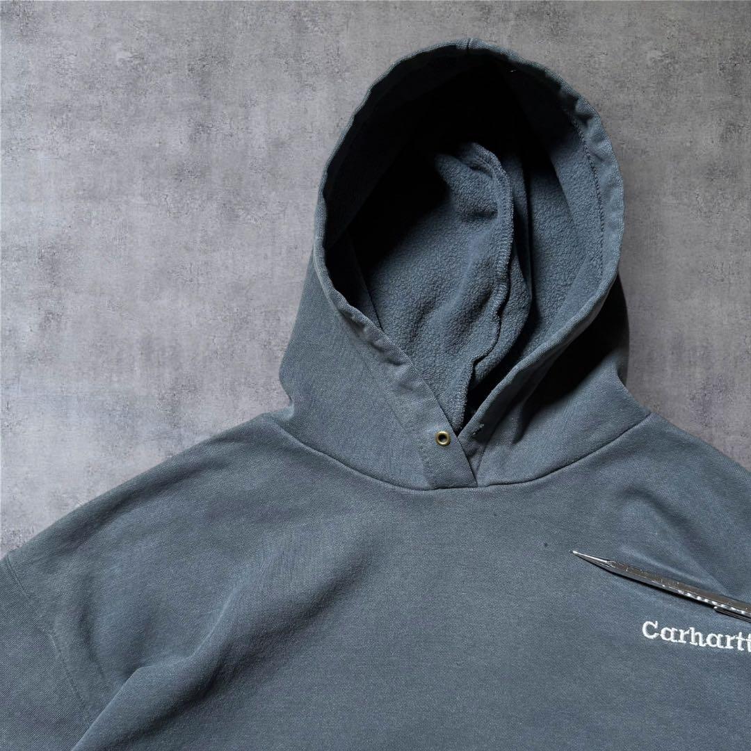 2289 古着00sカーハートプルオーバーパーカー刺繍ロゴ短丈フェード雰囲気系