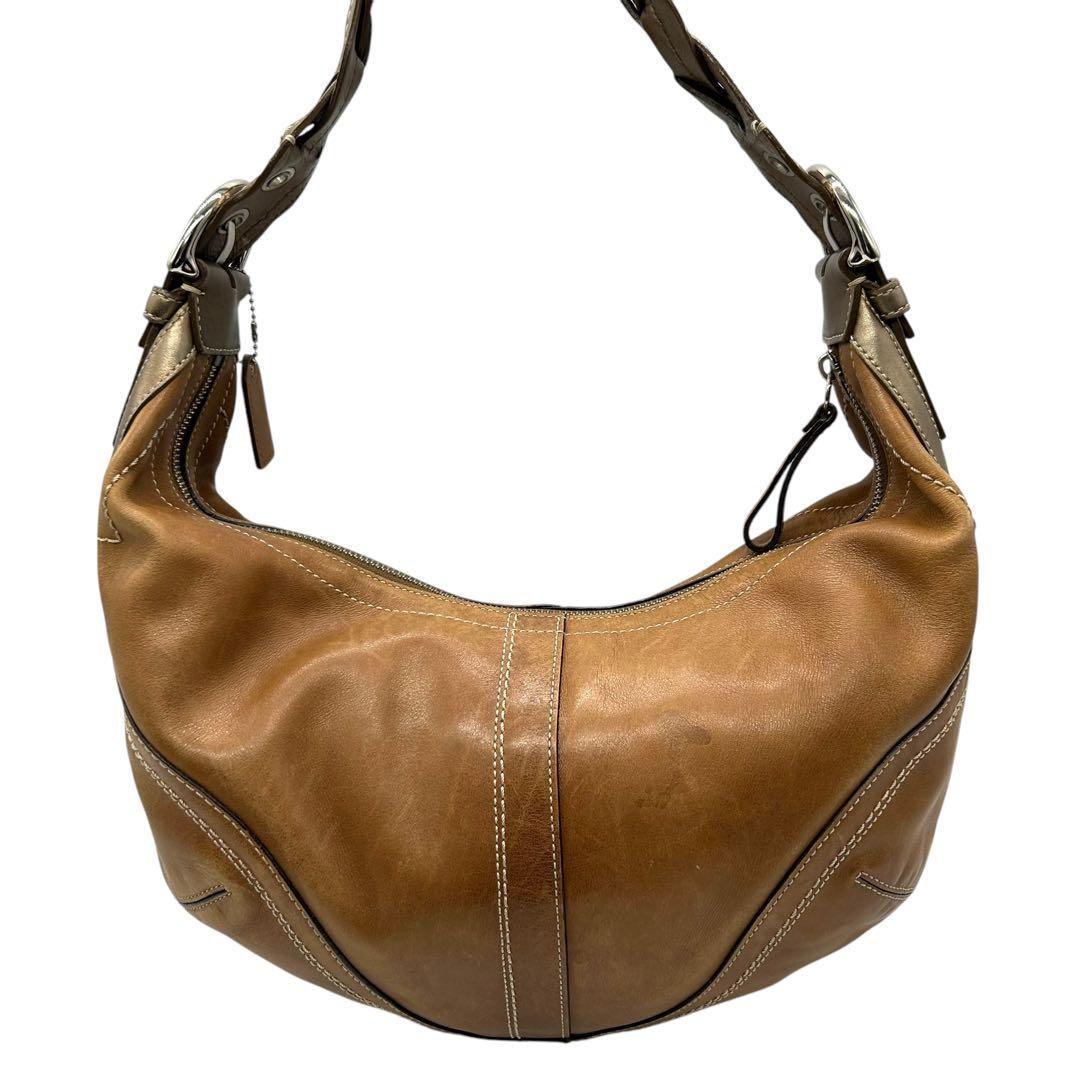 良品 759 コーチ ホーボー ワンショルダーバッグ レザー ブラウン