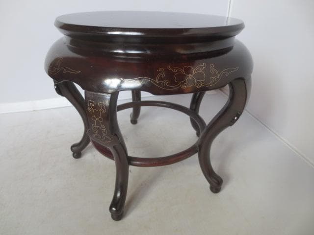 R7/10/10-2　唐木象嵌高卓　花台　香炉卓　平卓　　盆栽水石花台