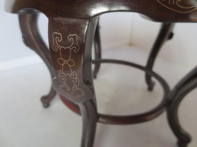 R7/10/10-2　唐木象嵌高卓　花台　香炉卓　平卓　　盆栽水石花台