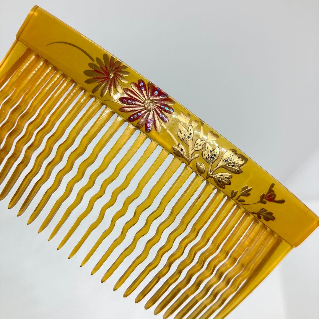 箱120316 永 本鼈甲 白甲 螺鈿金蒔絵 菊紋様 櫛 かんざし べっ