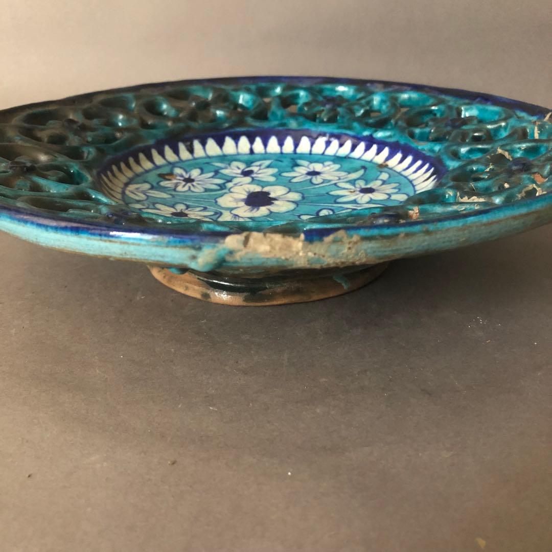 ペルシャ陶器 骨董 青瓷窯 花草文様 飾皿 イスラエル陶器 古美術