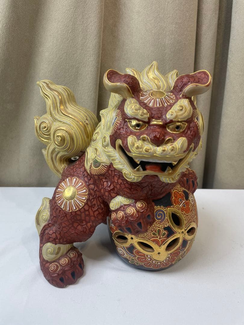 九谷焼 玉乗り獅子 縁起物 金彩 開運 久谷 九谷焼 縁起物 玉乗り獅子