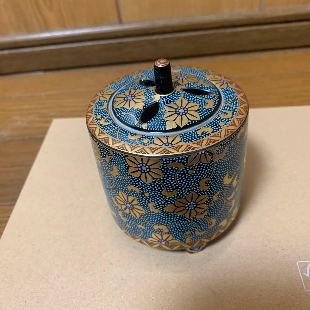 九谷焼 香炉 青粒