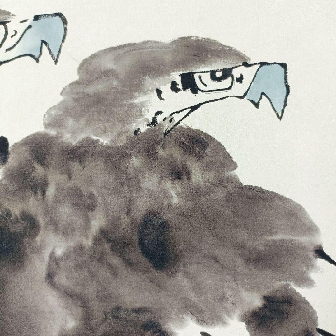 中国水墨画 掛け軸 李苦禅《遠瞻山河》 三尺 中堂掛け軸／装裱済み／実物撮影