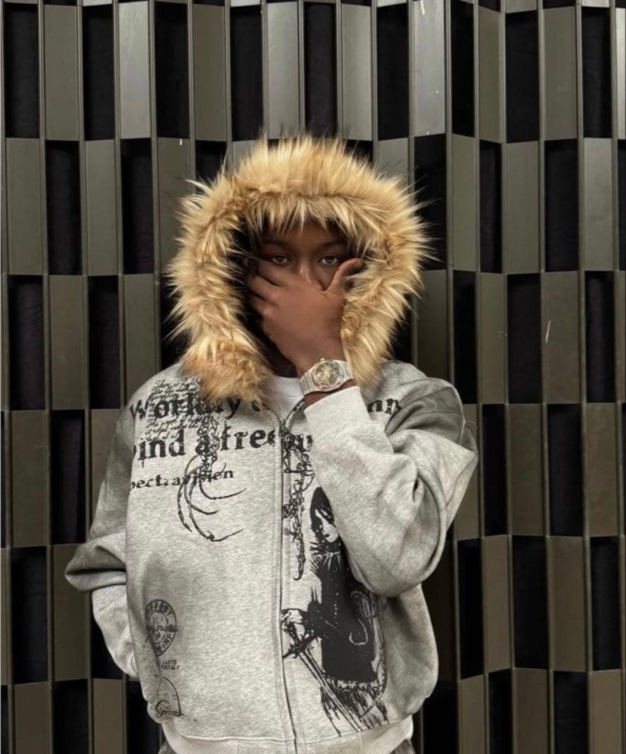 【ファー付き】zip hoodie opium grunge 平成 y2k