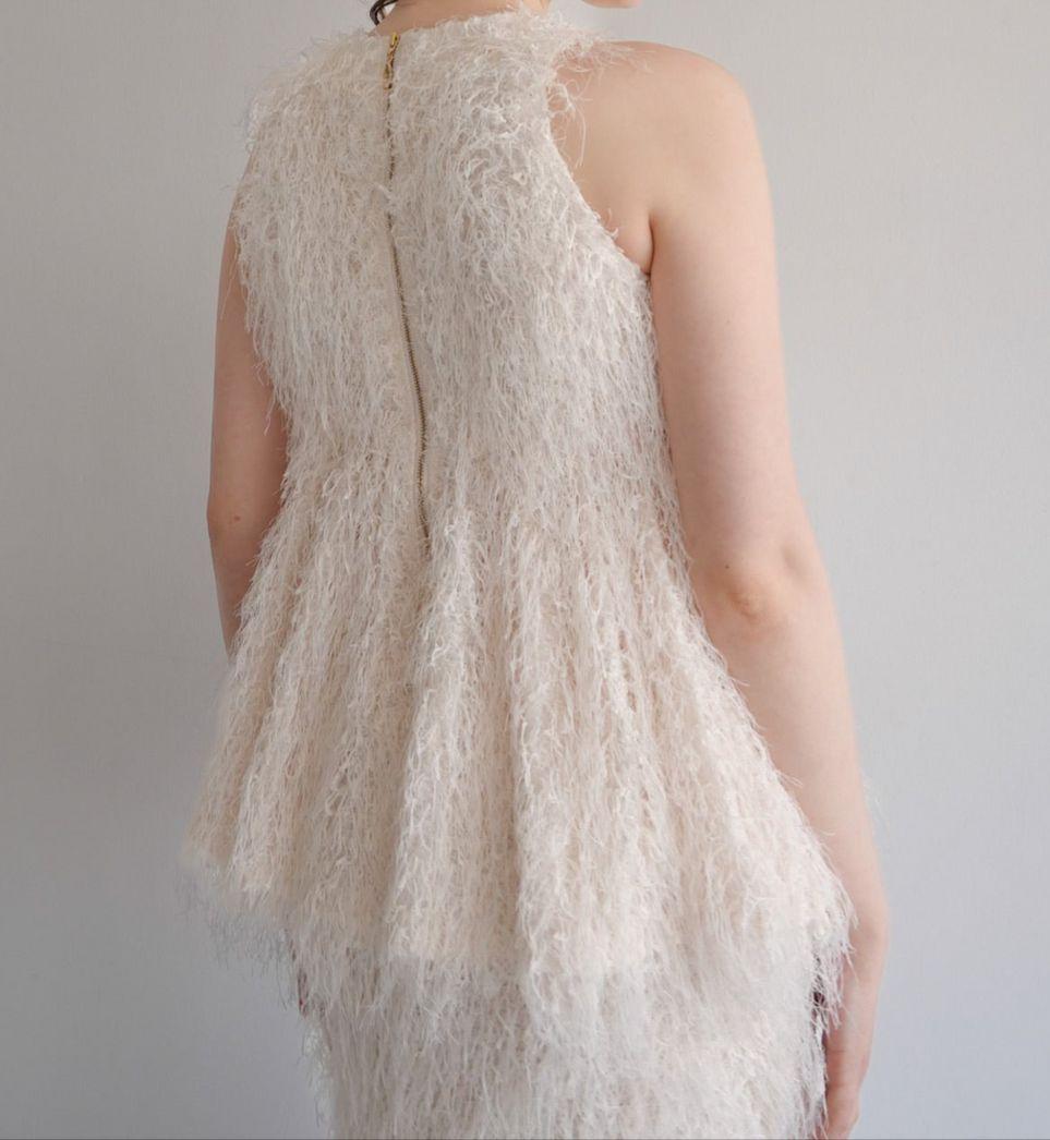 美品 Acka エーシーケーエーフリンジアメリカンスリーブトップス ペプラム