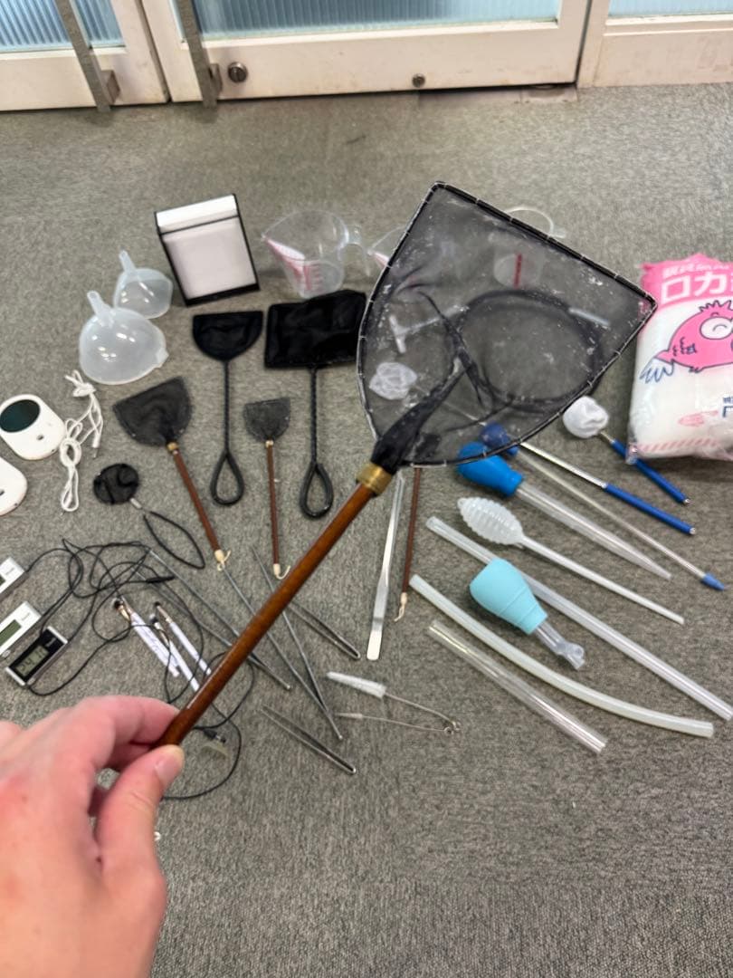 業務用メダカセット】網 水温計 スポイドなど 中古 水槽掃除用具セット