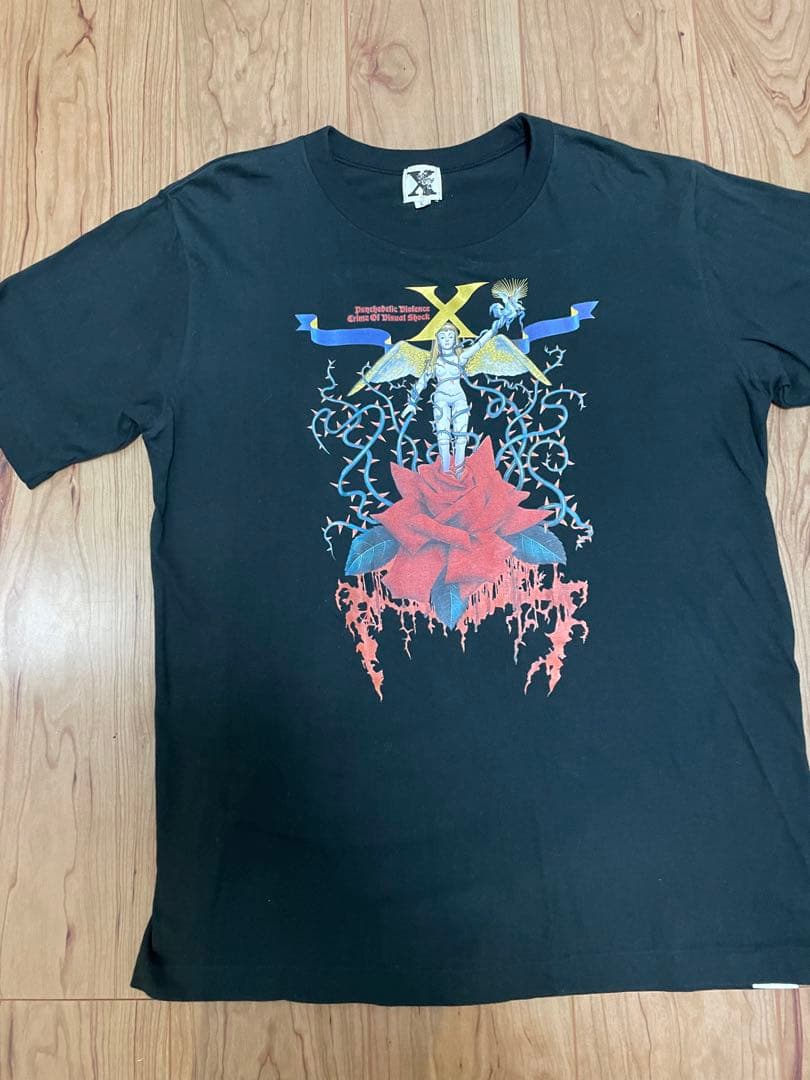 希少 未使用 X JAPAN エックス 初期「X」ロゴ・Tシャツ 黒×バラ 2025年