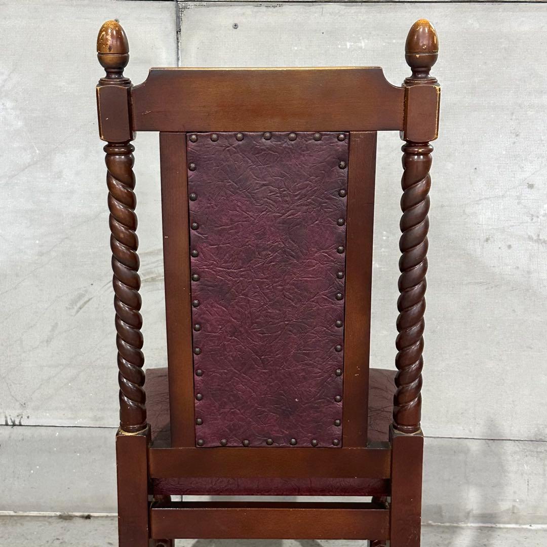 ✦バロック調✦アンティークチェア 木製 ツイスト脚 ワインレッド 鉄鋲