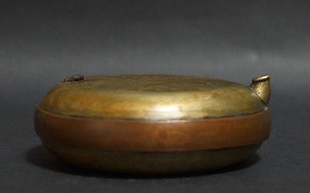 清 古銅製 栄寶款竹岩刻『人物風景図』金工細工水滴 水