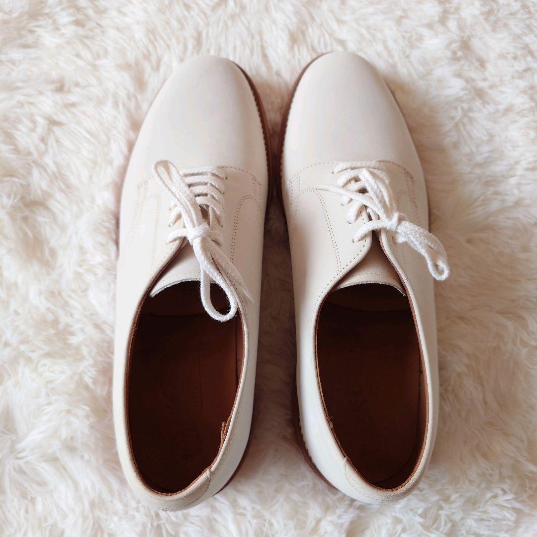 ウォークオーバー　プレーントゥダービー　モカシン　レザー　シューズ　オフホワイト