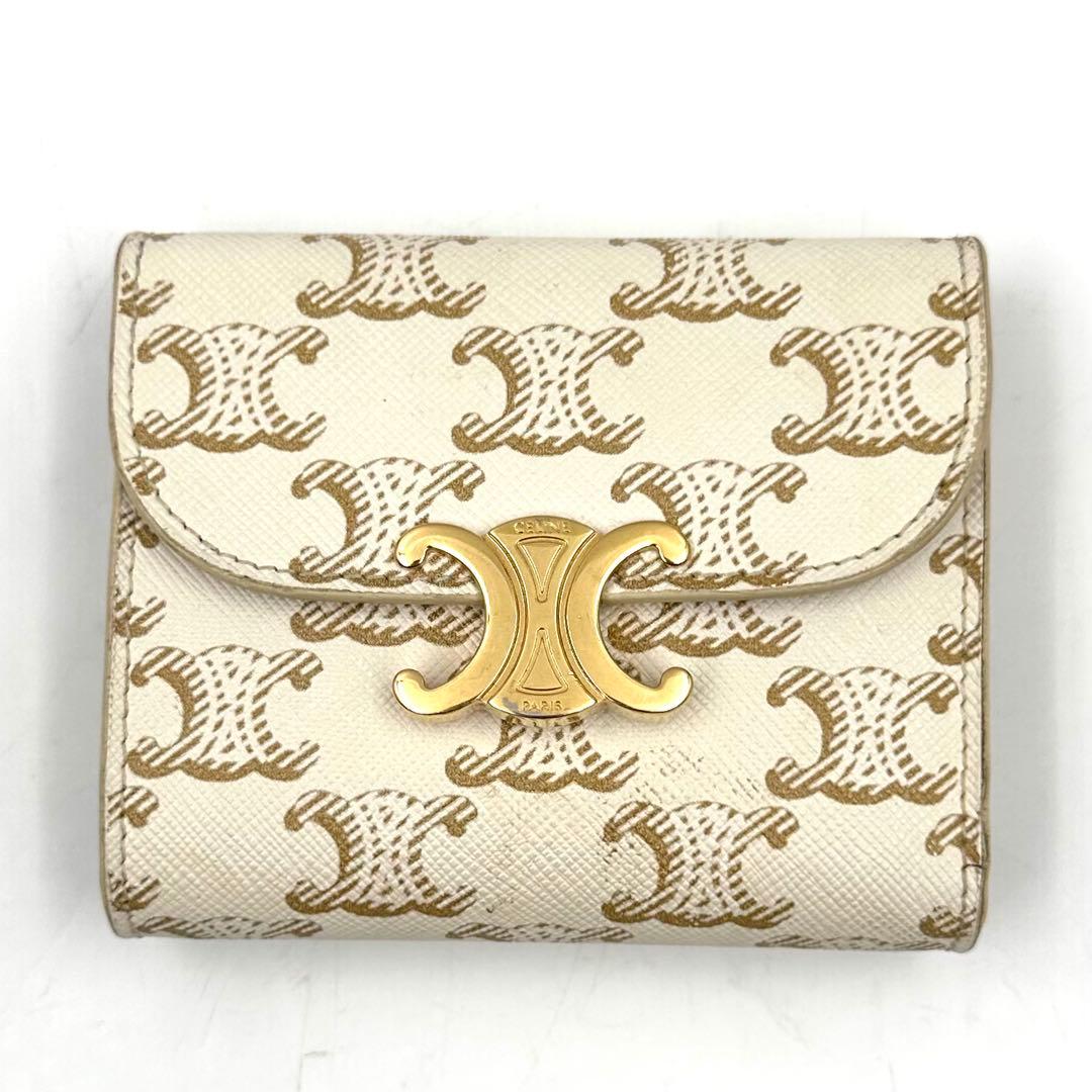 《極美品》現行CELINE トリオンフ レザー スモールウォレット 三つ折り財布