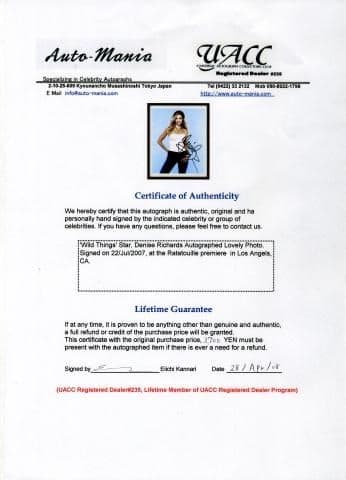 デニス・リチャーズ 直筆サイン入り写真 UACCrd証明書付 - メルカリ