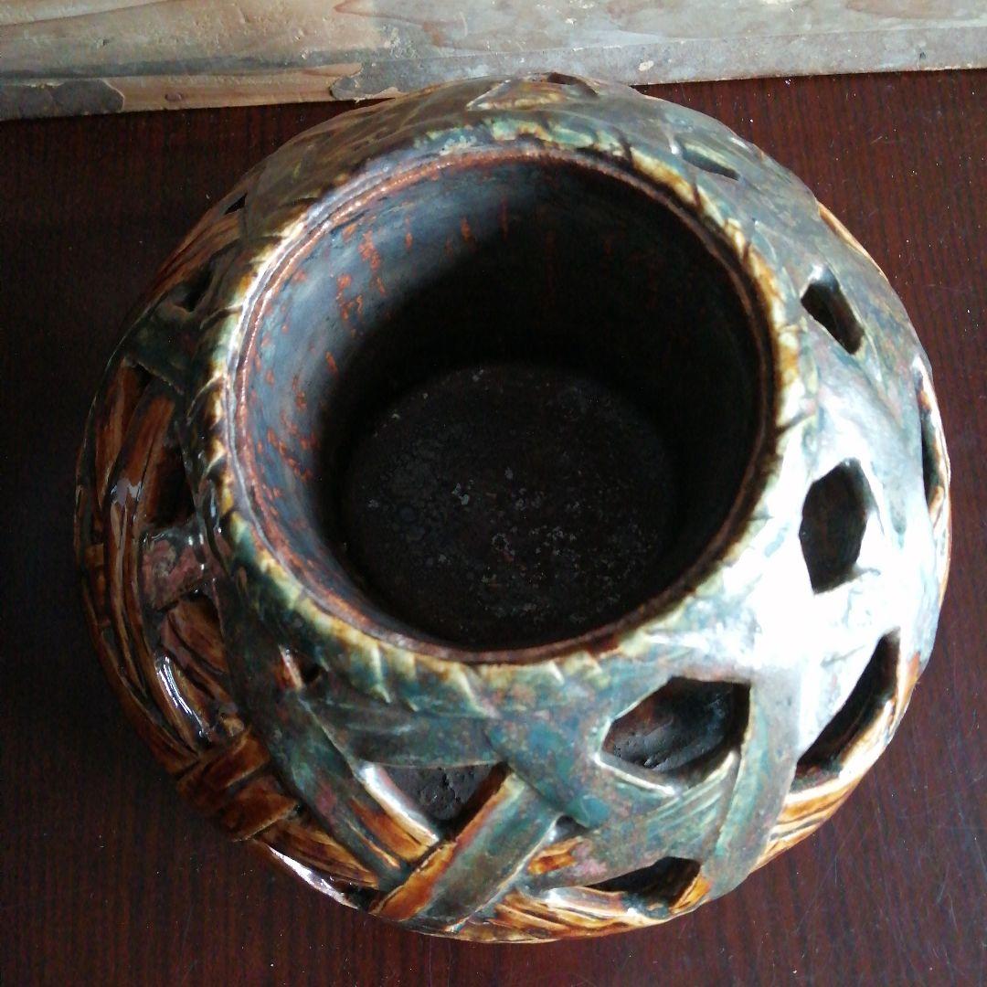 常滑焼　沢田宗山　透籠花瓶　23cm　明治～昭和初期