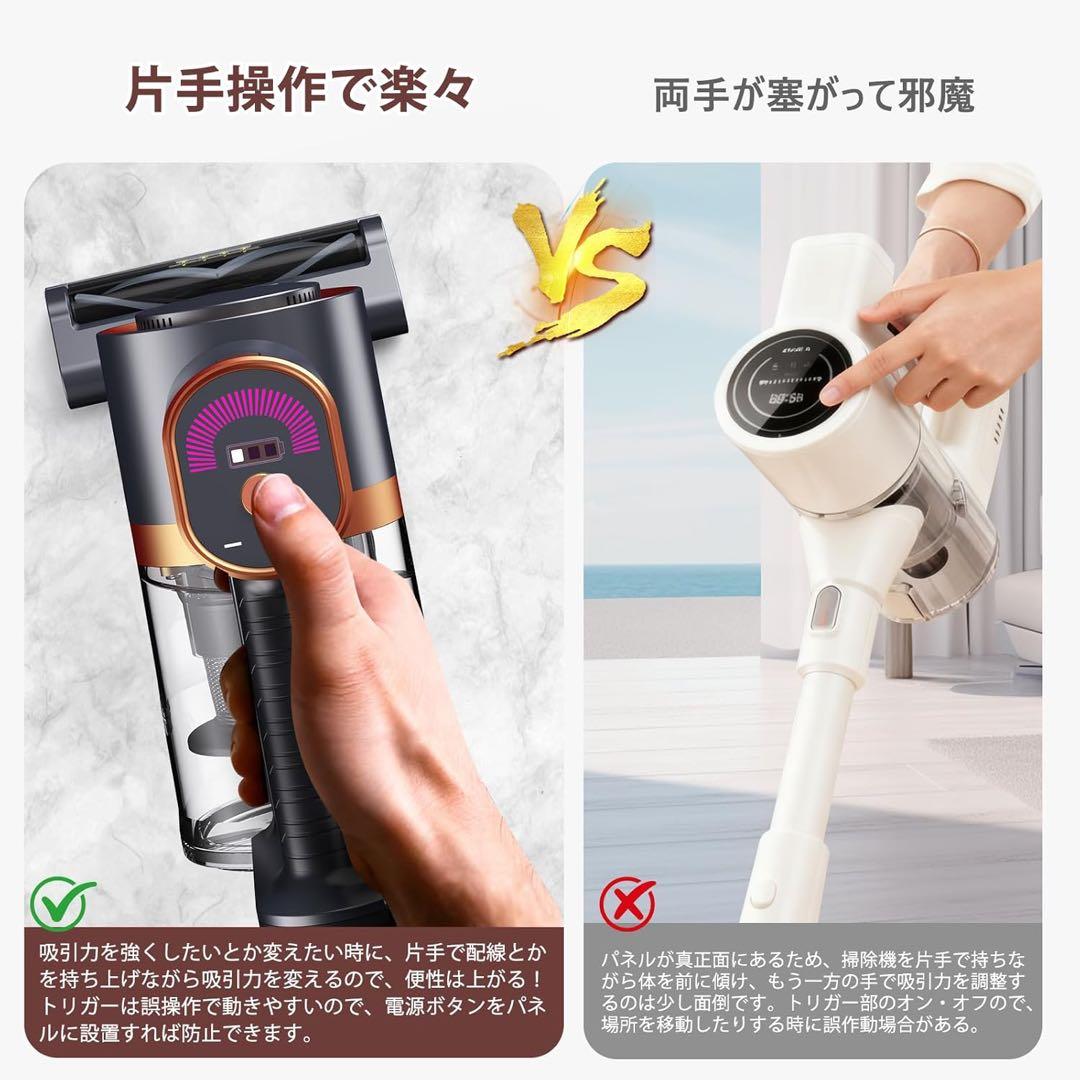 掃除機 コードレス70Kpa自立式 LEDライト＆2in1置くだけ充電スタンド