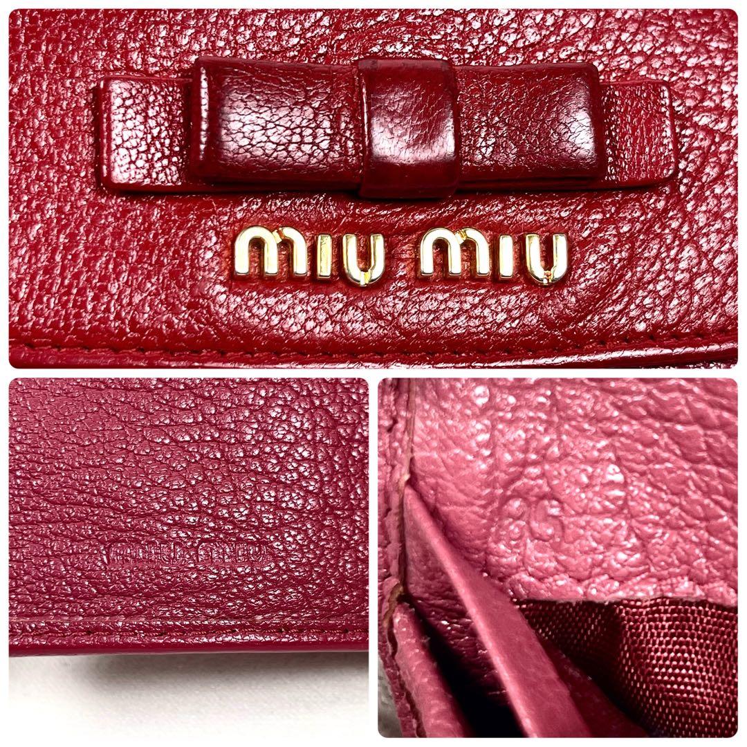 ミュウミュウ 折り財布 ロゴプレート リボン バイカラー レザー