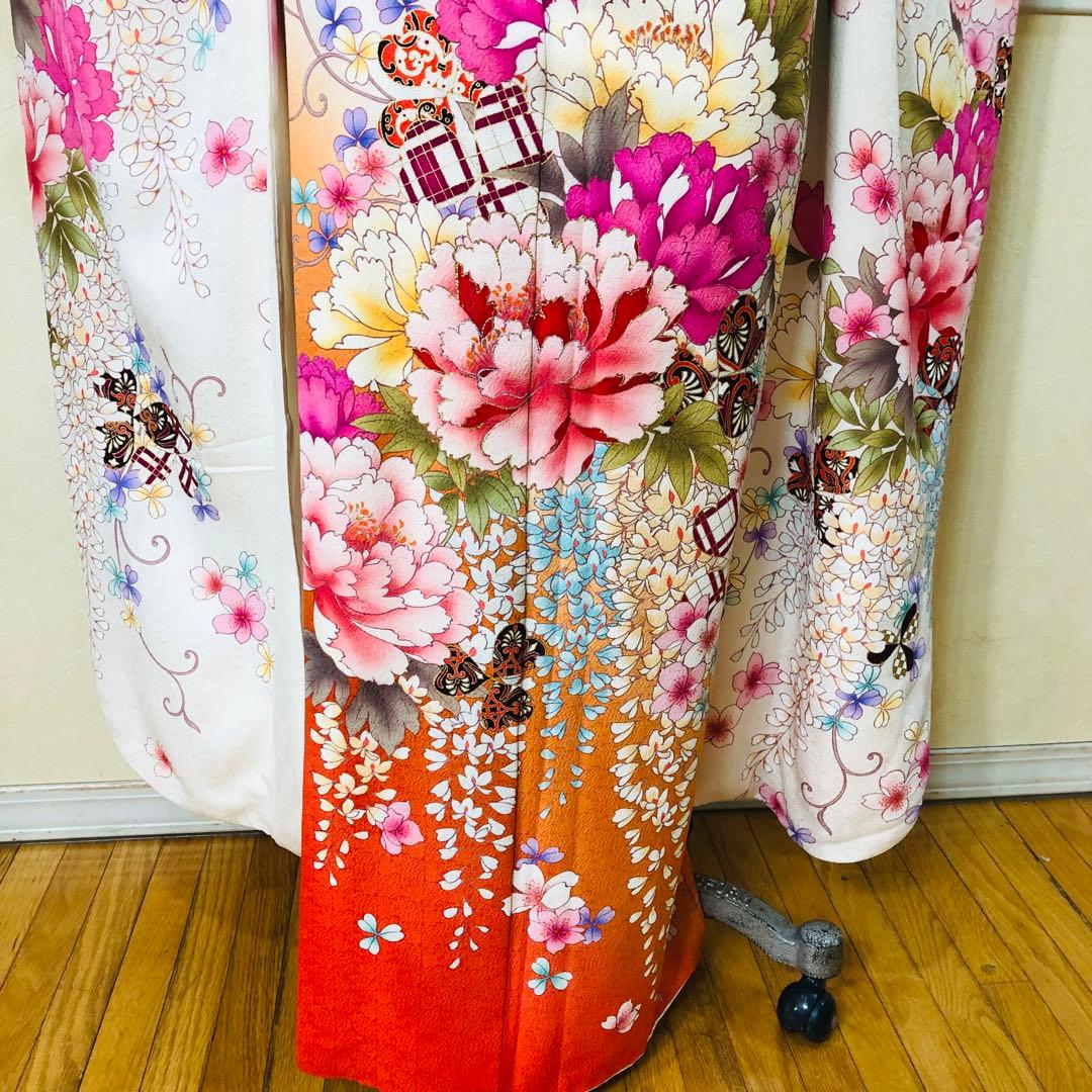 振袖フルセット‼️振袖ブランドLakokuIa❤️白地ピンク花々金彩 小物付