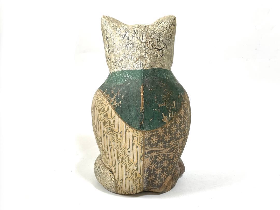 骨董 アンティーク 工芸品 民芸 民藝 ねこ 猫 置物 古布 古裂 木彫 招き猫