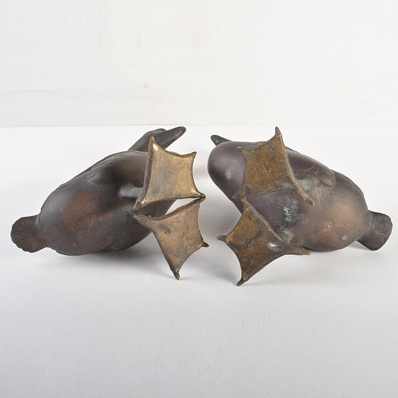 金工 秀山作 鋳銅 家鴨 アヒル 置物 一對 重さ合計約3.2㎏ G R7513