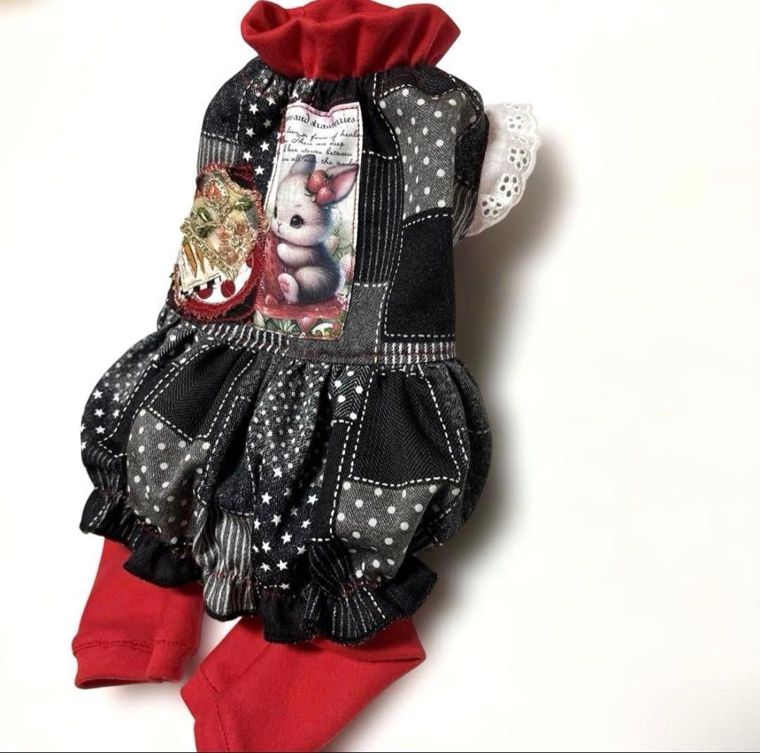 犬服ハンドメイド ワンピース バルーンスカート付き ロンパース3点セット