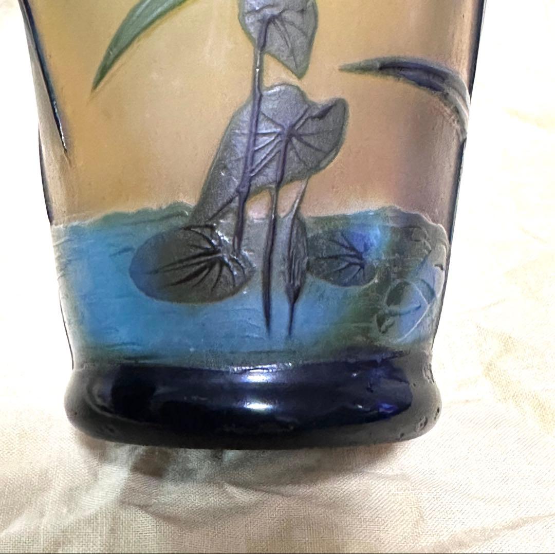 ガラス工芸作家 亀井治美 幻彩琳 水辺菖蒲文壺 真作保証 ガラス