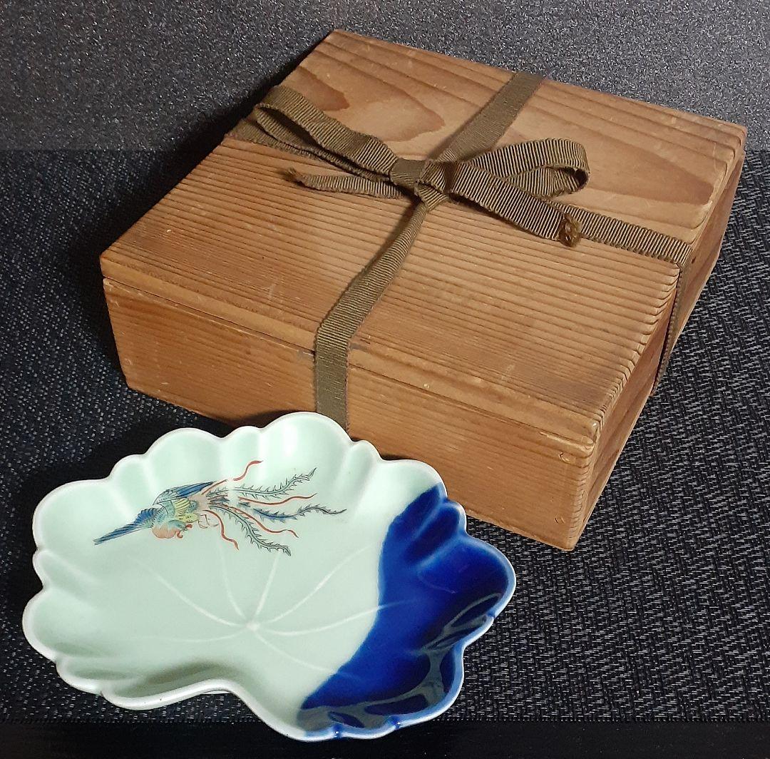 名品❗️】江戸時代 柿右衛門様式 青磁瑠璃釉 蓮葉形 極細密 鳳凰