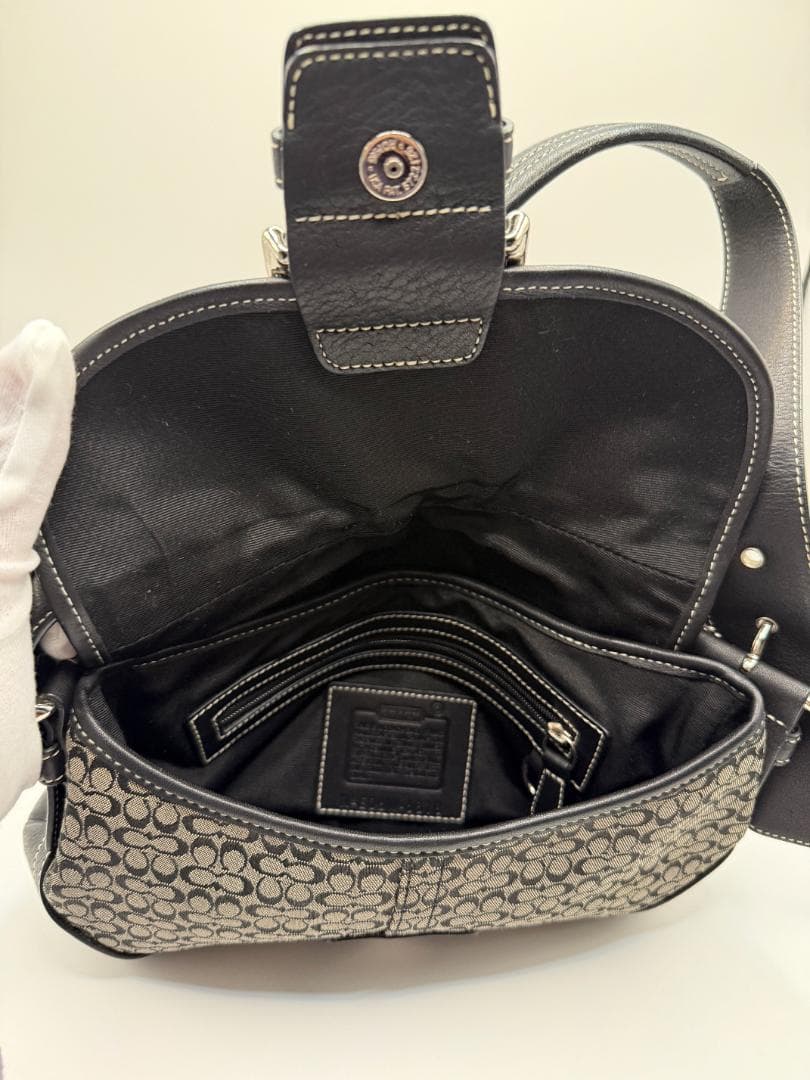 【美品】COACH コーチ SOHO ワンショルダー バッグ シグネチャー 黒