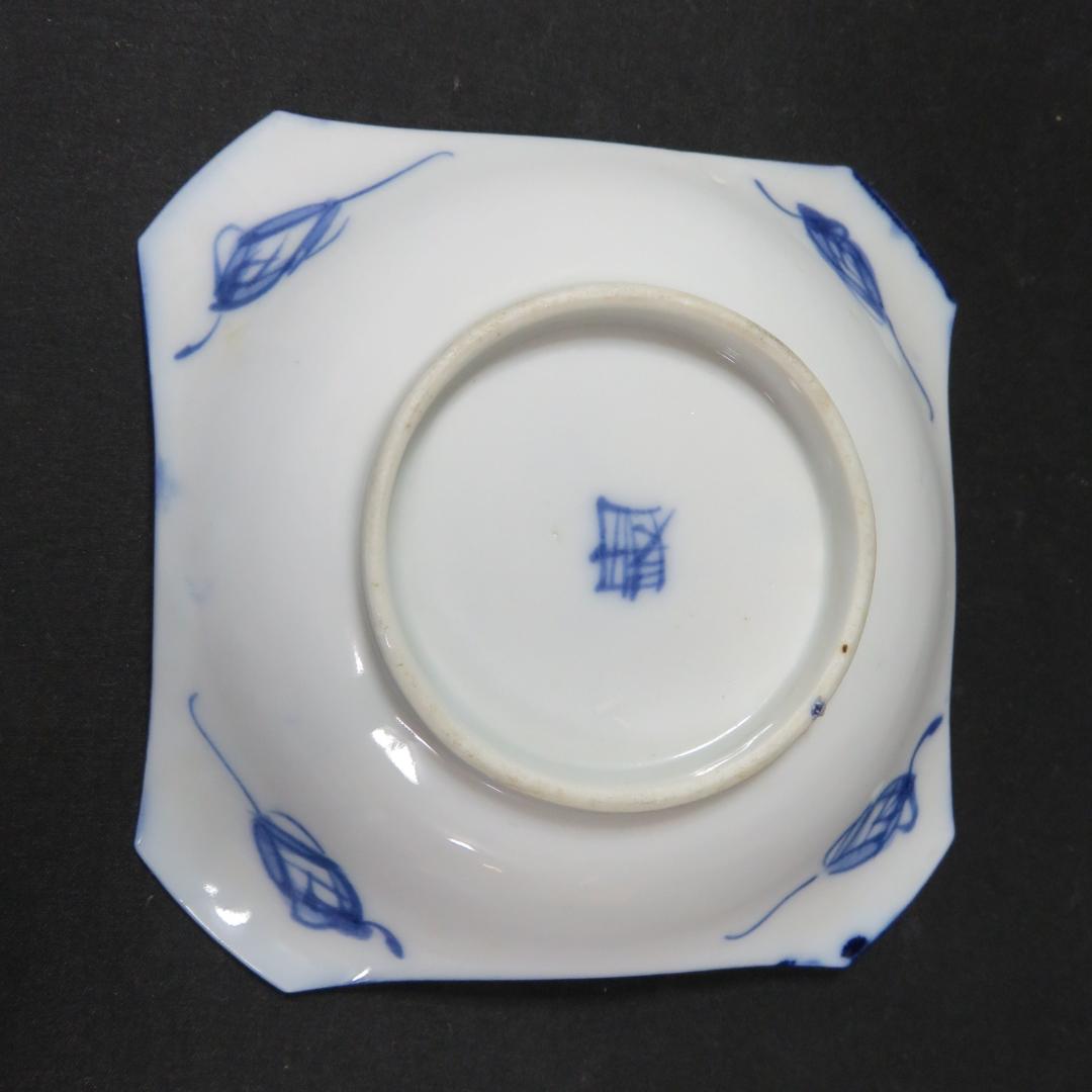 小皿 7枚 富士山 染付 古伊万里 山水 巻物 角皿 変形皿 江戸 バラ売り