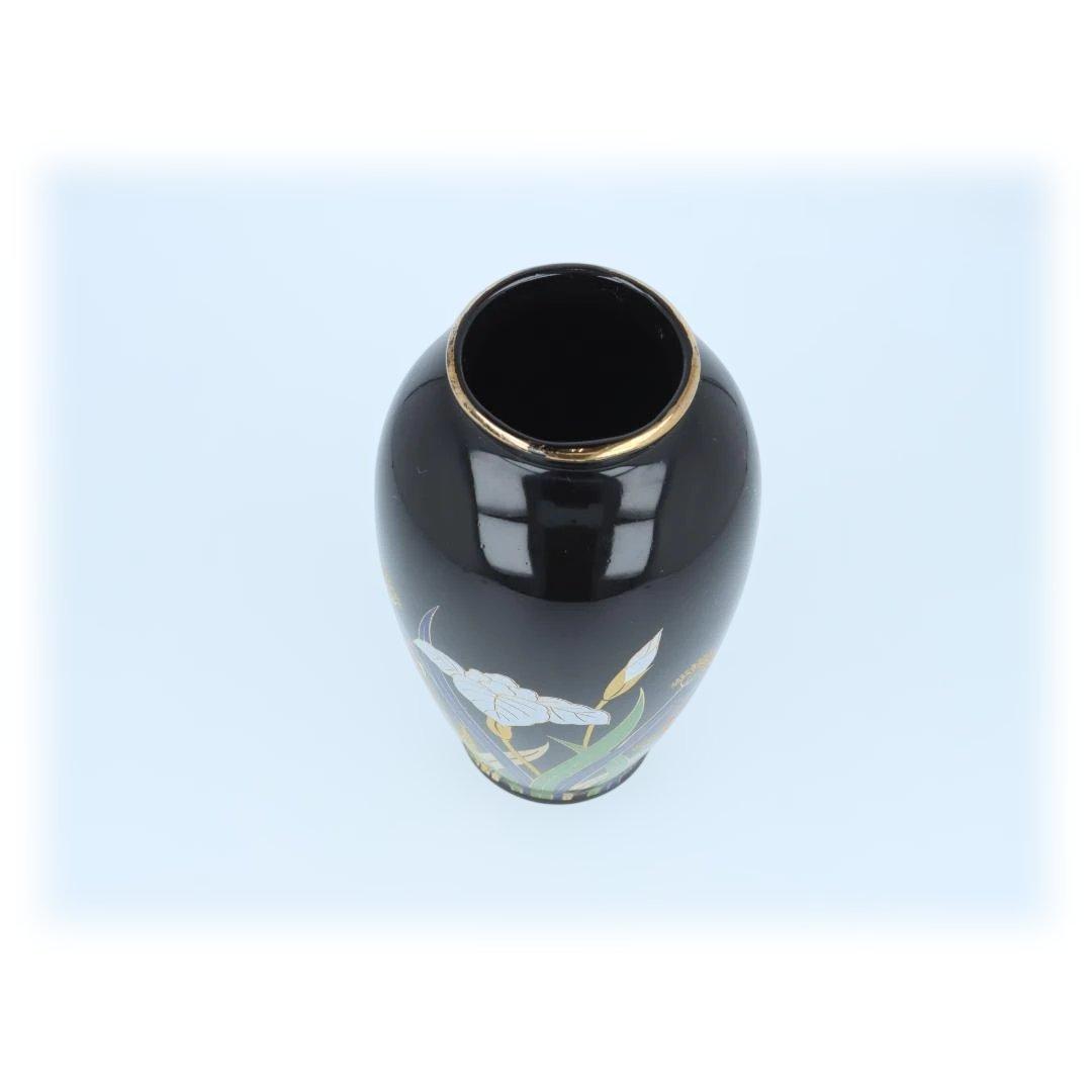 【美品】黒地 花柄 金彩 花瓶 陶器 インテリア 和洋兼用