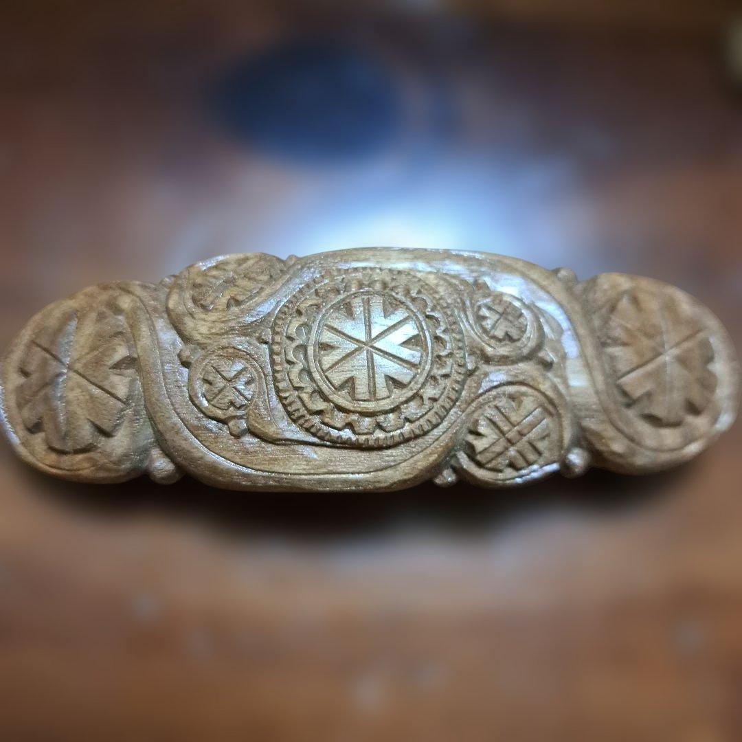 アイヌ木製彫刻模様ネックレス・バレッタ・ブレスレット6点セット